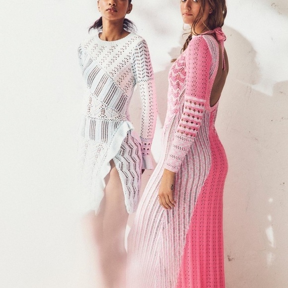 Loveshackfancy- NWT Blue and white “Kaelyn” Knit Long-sleeve Mini Dress - Picture 6 of 10